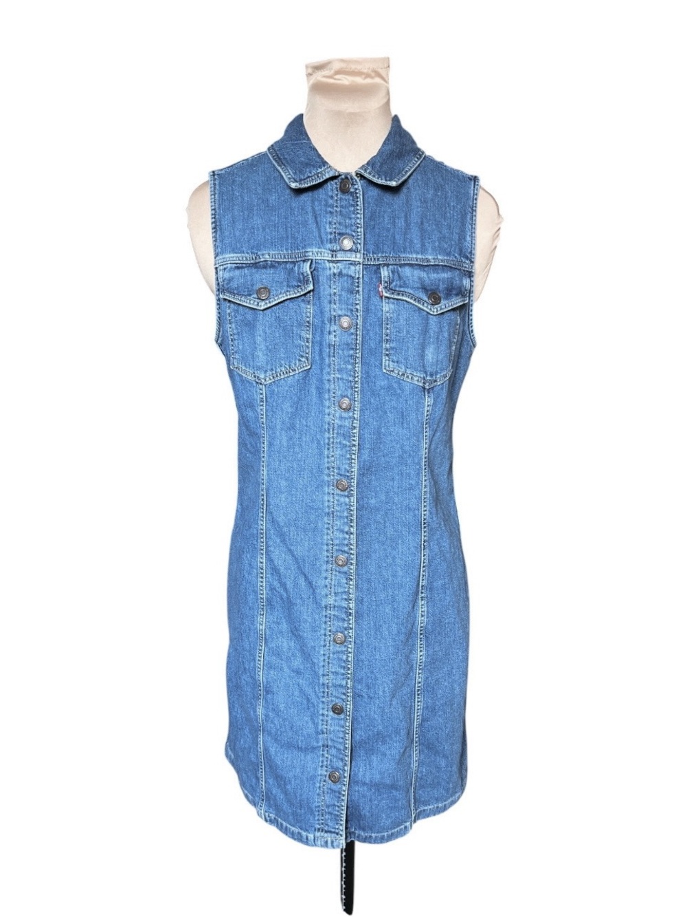 Levi's Women's Collared Sleeveless Denim Blue Jean Button-Up Dress  Size L